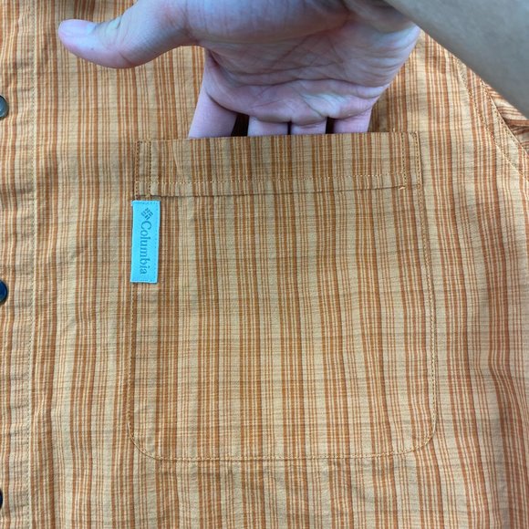 Columbia Shirt Men Large L Orange Striped Button Up Casual Outdoor 100% Cotton - Picture 3 of 9
